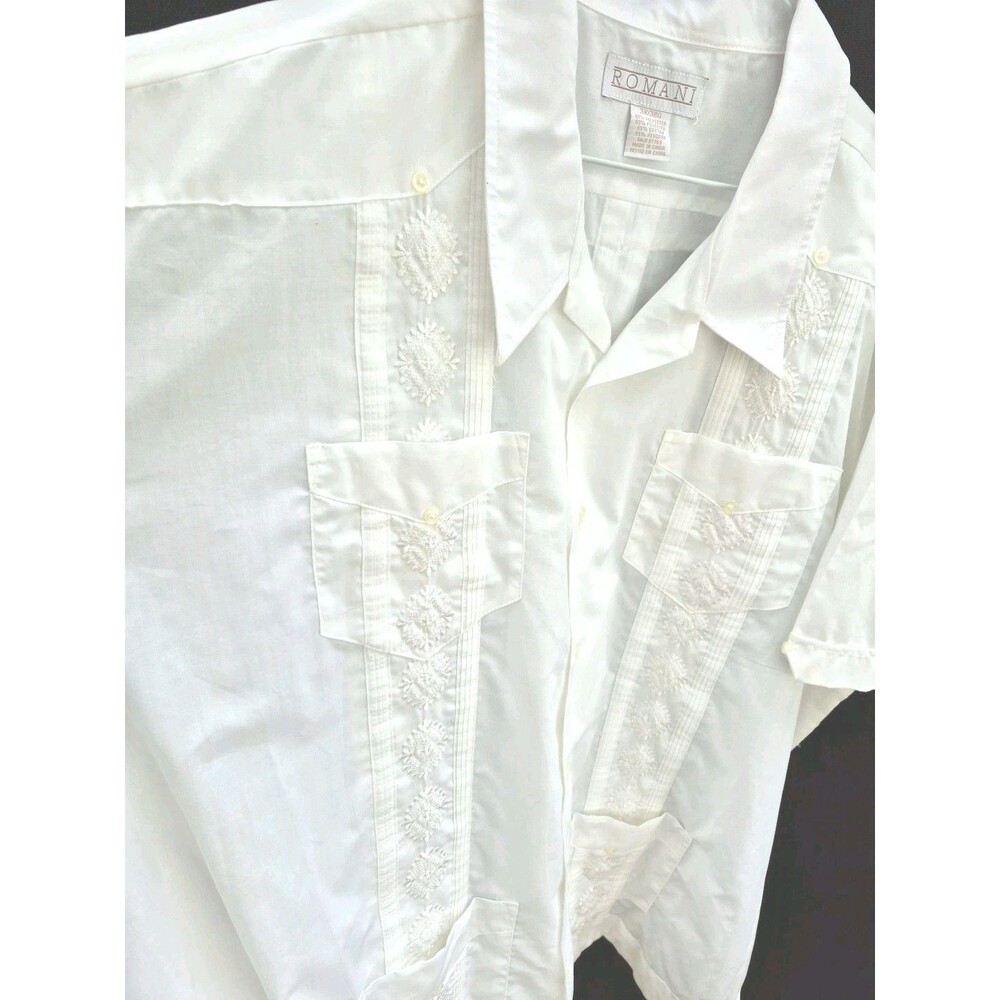 Mens 3X Romani White Resort Mobster Shirt Pocket Soprano Style Casual Split Tail